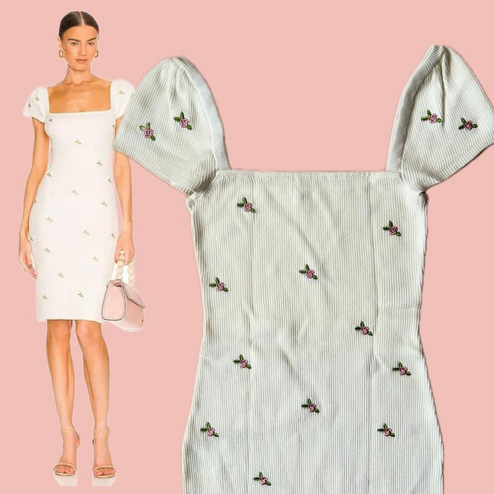 LPA Dede Dress – Rosebud Embroidery, Ribbed Knit, NWT